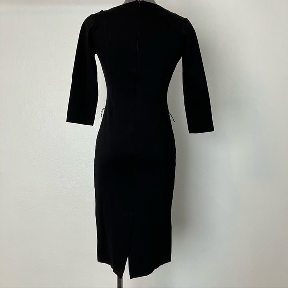 SOLD Retrolicious Black Stretch Knit Sleeved V Neck Midi Pencil Dress Small - Picture 3 of 9